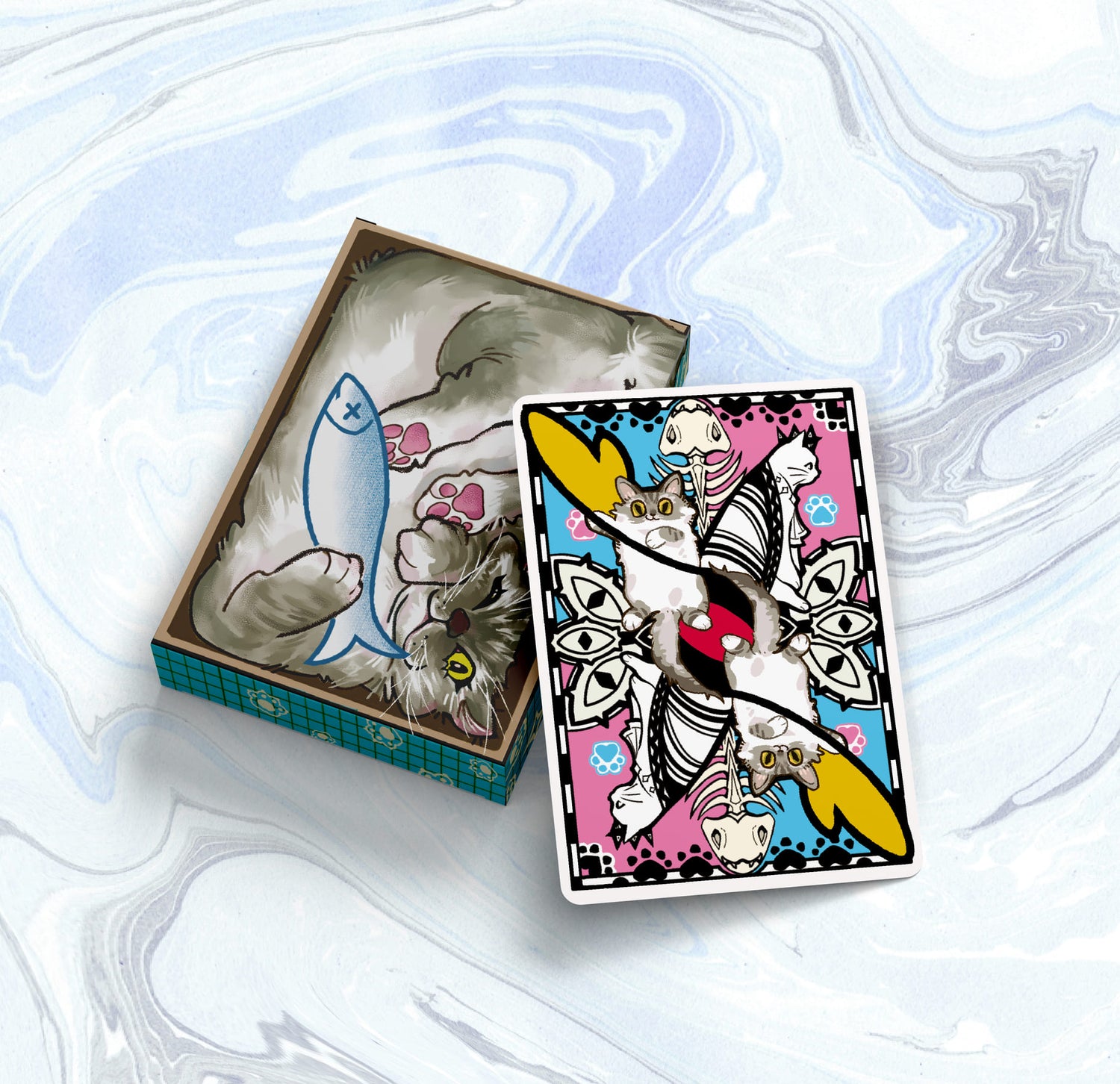 Wizard Cat Pink & Blue Playing Cards by Barry